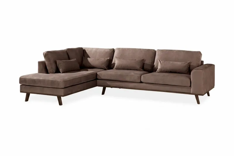 Copenhagen 4-personers venstrevendt L-formet chaiselongsofa i velour - Brun - Møbler - Sofaer - Sofa med chaiselong
