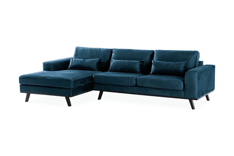 Copenhagen 4-personers Venstrevendt L-formet Divansofa i Fløjl - Blå - Møbler - Sofaer - Sofa med chaiselong