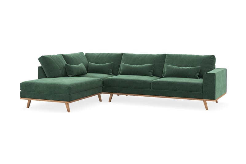 Copenhagen 4-personers Venstrevendt L-formet Chaiselongsofa i Fløjl - Mørkegrøn - Møbler - Sofaer - Sofa med chaiselong