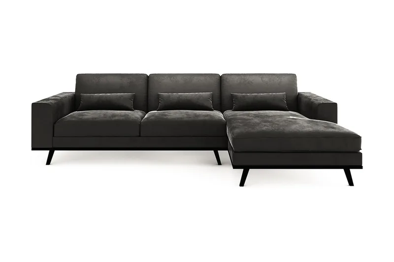 Copenhagen 4-personers Højrevendt L-formet Divansofa i Fløjl - Mørkegrå - Møbler - Sofaer - Sofa med chaiselong