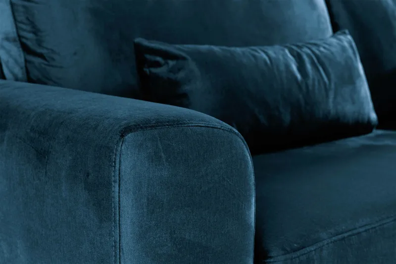 Copenhagen 4-personers Højrevendt L-formet Chaiselongsofa i Fløjl - Blå - Møbler - Sofaer - Sofa med chaiselong