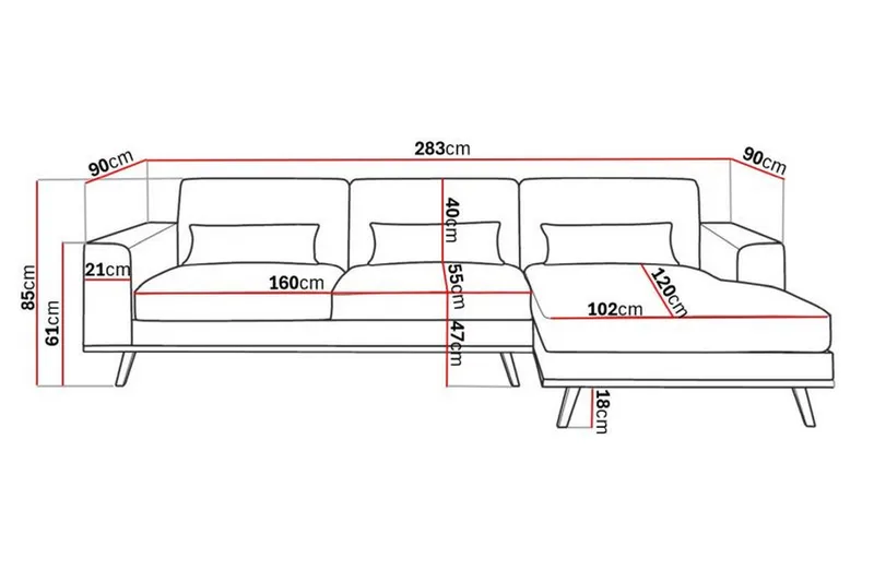 Copenhagen 4-personers Højrevendt L-formet Divansofa i Stof - Lysegrå - Møbler - Sofaer - Sofa med chaiselong