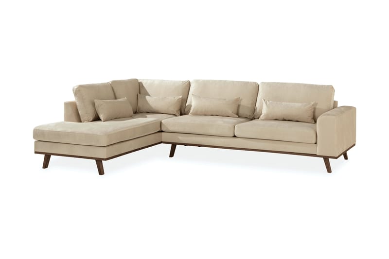 Copenhagen 4-personers Venstrevendt L-formet Chaiselongsofa i Fløjl - Beige - Møbler - Sofaer - Sofa med chaiselong