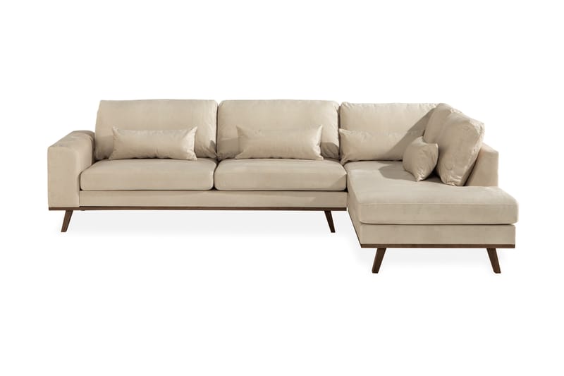 Copenhagen 4-personers Højrevendt L-formet Chaiselongsofa i Fløjl - Beige - Møbler - Sofaer - Sofa med chaiselong
