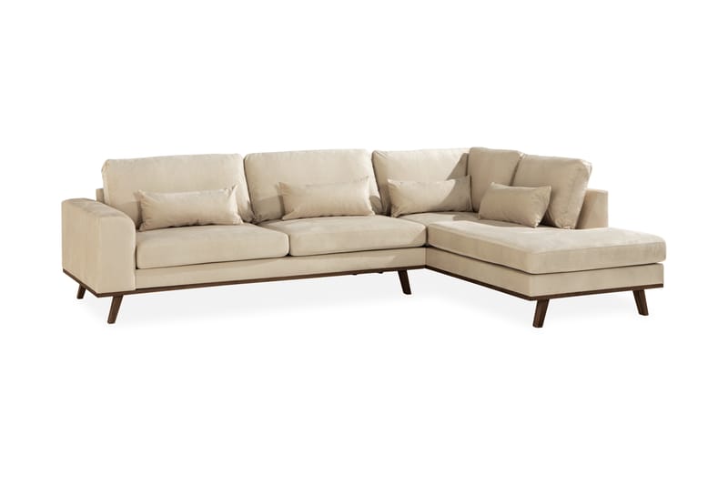 Copenhagen 4-personers Højrevendt L-formet Chaiselongsofa i Fløjl - Beige - Møbler - Sofaer - Sofa med chaiselong