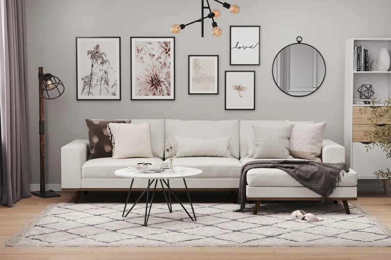 Copenhagen 4-personers Højrevendt L-formet Divansofa i Stof - Lysegrå - Møbler - Sofaer - Sofa med chaiselong