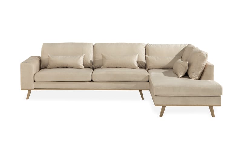 Copenhagen 4-personers Højrevendt L-formet Chaiselongsofa i Fløjl - Beige - Møbler - Sofaer - Sofa med chaiselong