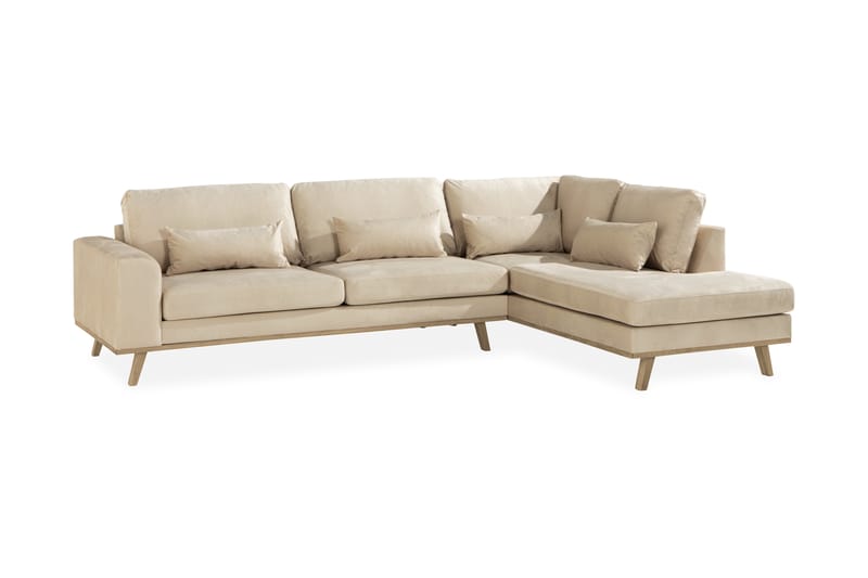 Copenhagen 4-personers Højrevendt L-formet Chaiselongsofa i Fløjl - Beige - Møbler - Sofaer - Sofa med chaiselong