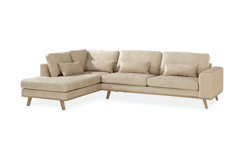 Copenhagen 4-personers Venstrevendt L-formet Chaiselongsofa i Fløjl - Beige - Møbler - Sofaer - Sofa med chaiselong