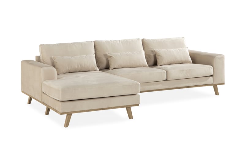 Copenhagen 4-personers Venstrevendt L-formet Divansofa i Fløjl - Beige - Møbler - Sofaer - Sofa med chaiselong