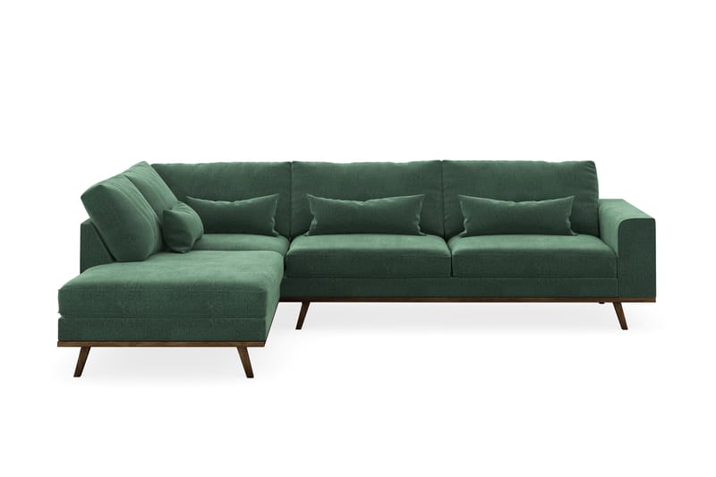 Copenhagen 4-personers Venstrevendt L-formet Chaiselongsofa i Fløjl - Mørkegrøn - Møbler - Sofaer - Sofa med chaiselong