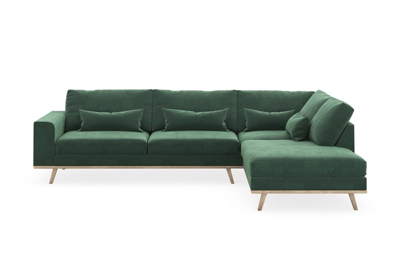 Copenhagen 4-personers Højrevendt L-formet Chaiselongsofa i Fløjl - Mørkegrøn - Møbler - Sofaer - Sofa med chaiselong