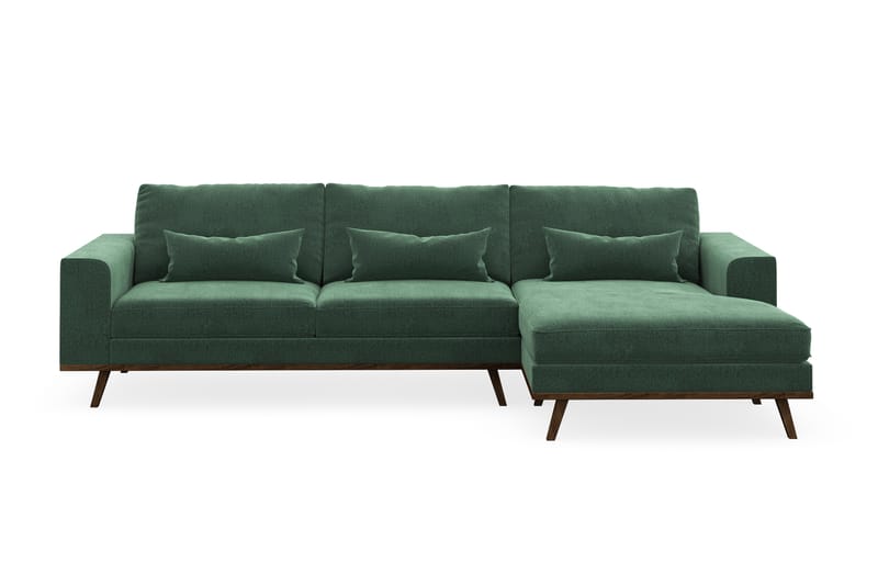 Copenhagen 4-personers Højrevendt L-formet Divansofa i Fløjl - Mørkegrøn - Møbler - Sofaer - Sofa med chaiselong