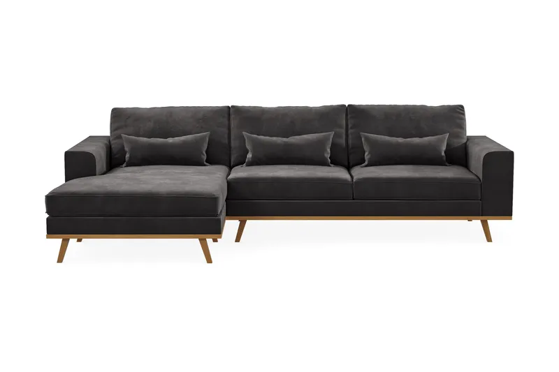 Copenhagen 4-personers Venstrevendt L-formet Divansofa i Fløjl - Mørkegrå - Møbler - Sofaer - Sofa med chaiselong
