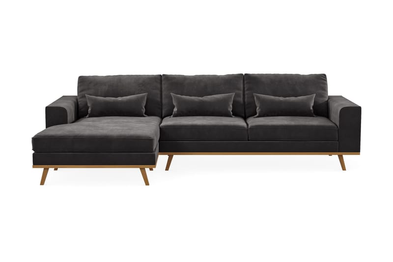 Copenhagen 4-personers Venstrevendt L-formet Divansofa i Fløjl - Mørkegrå - Møbler - Sofaer - Sofa med chaiselong