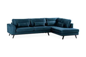 Copenhagen 4-personers Højrevendt L-formet Chaiselongsofa i Fløjl - Blå - Møbler - Sofaer - Sofa med chaiselong
