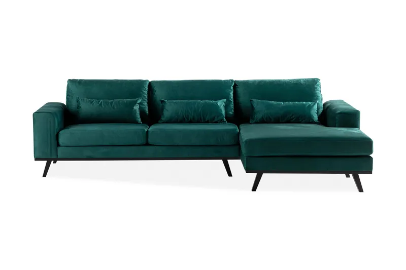 Copenhagen 4-personers Højrevendt L-formet Divansofa i Fløjl - Grøn - Møbler - Sofaer - Sofa med chaiselong