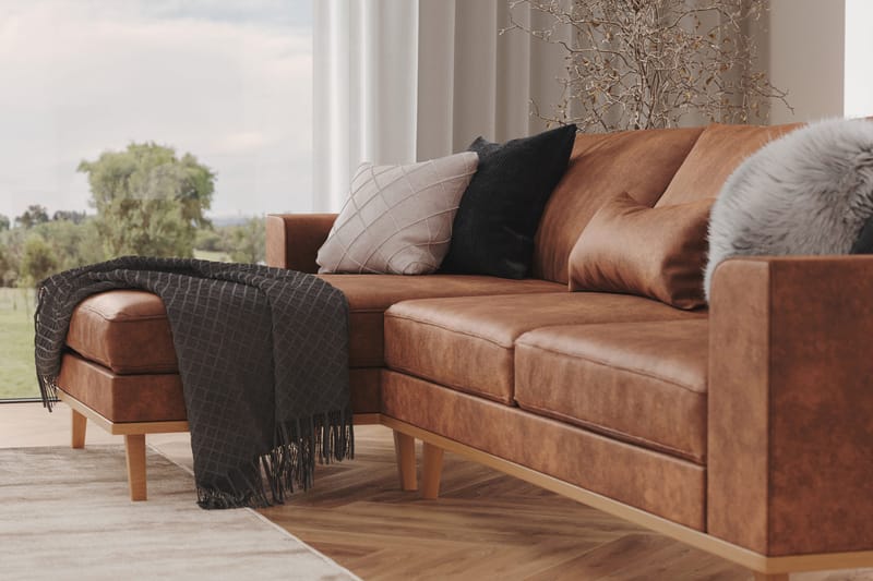 Copenhagen 4-personers Venstrevendt L-formet Divansofa i Kunstlæder - Brun - Møbler - Sofaer - Sofa med chaiselong