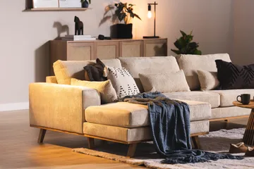 Copenhagen 4-personers Venstrevendt L-formet Divansofa i Manchester - Beige - Møbler - Sofaer - Sofa med chaiselong