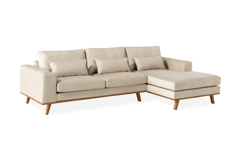 Copenhagen 4-personers Højrevendt L-formet Divansofa i Fløjl - Beige - Møbler - Sofaer - Sofa med chaiselong
