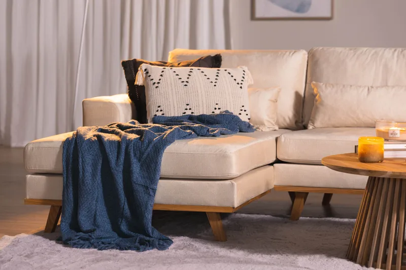 Copenhagen 4-personers Venstrevendt L-formet Divansofa i Fløjl - Beige - Møbler - Sofaer - Sofa med chaiselong