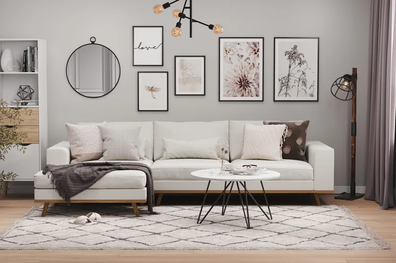 Copenhagen 4-personers Venstrevendt L-formet Divansofa i Stof - Lysegrå - Møbler - Sofaer - Sofa med chaiselong