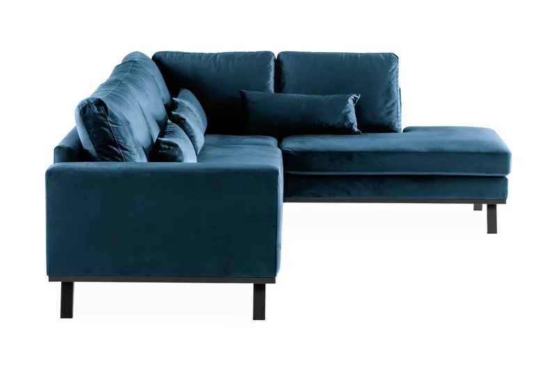 Copenhagen 4-personers Højrevendt L-formet Chaiselongsofa i Fløjl - Blå - Møbler - Sofaer - Sofa med chaiselong