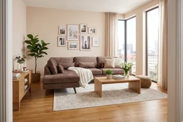Copenhagen 4-personers venstrevendt L-formet chaiselongsofa i velour - Brun - Møbler - Sofaer - Sofa med chaiselong