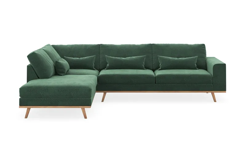 Copenhagen 4-personers Venstrevendt L-formet Chaiselongsofa i Fløjl - Mørkegrøn - Møbler - Sofaer - Sofa med chaiselong