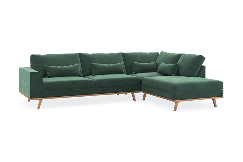 Copenhagen 4-personers Højrevendt L-formet Chaiselongsofa i Fløjl - Mørkegrøn - Møbler - Sofaer - Sofa med chaiselong