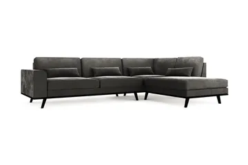 Copenhagen 4-personers Højrevendt L-formet Chaiselongsofa i Fløjl - Mørkegrå - Møbler - Sofaer - Sofa med chaiselong