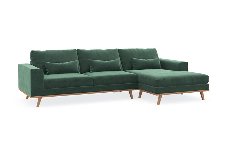 Copenhagen 4-personers Højrevendt L-formet Divansofa i Fløjl - Mørkegrøn - Møbler - Sofaer - Sofa med chaiselong
