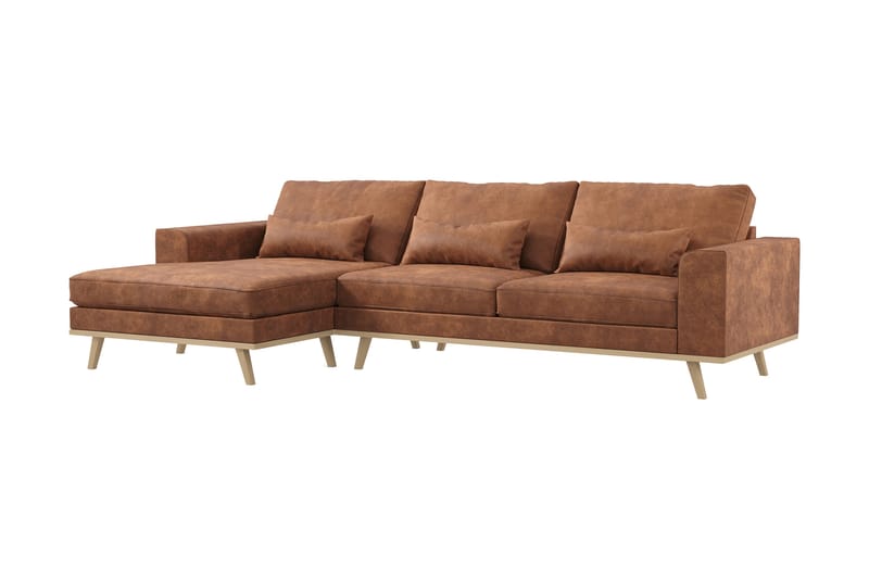 Copenhagen 4-personers Venstrevendt L-formet Divansofa i Kunstlæder - Brun - Møbler - Sofaer - Sofa med chaiselong