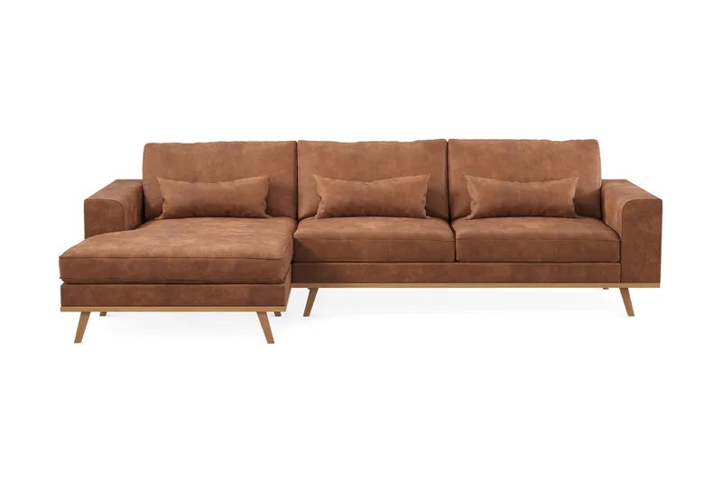 Copenhagen 4-personers Venstrevendt L-formet Divansofa i Kunstlæder - Brun - Møbler - Sofaer - Sofa med chaiselong