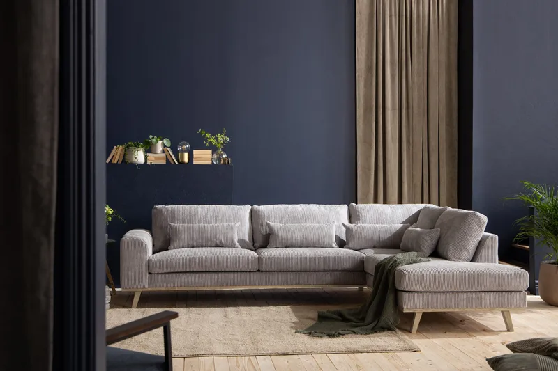 Copenhagen 4-personers Højrevendt L-formet Chaiselongsofa i Manchester - Lysegrå - Møbler - Sofaer - Sofa med chaiselong