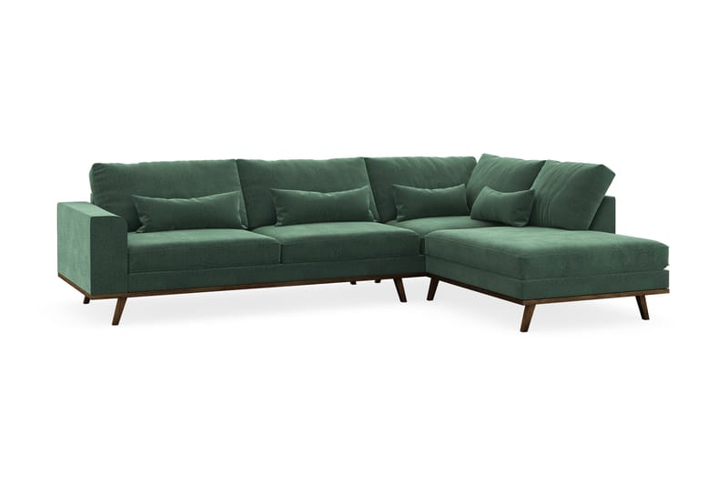 Copenhagen 4-personers Højrevendt L-formet Chaiselongsofa i Fløjl - Mørkegrøn - Møbler - Sofaer - Sofa med chaiselong