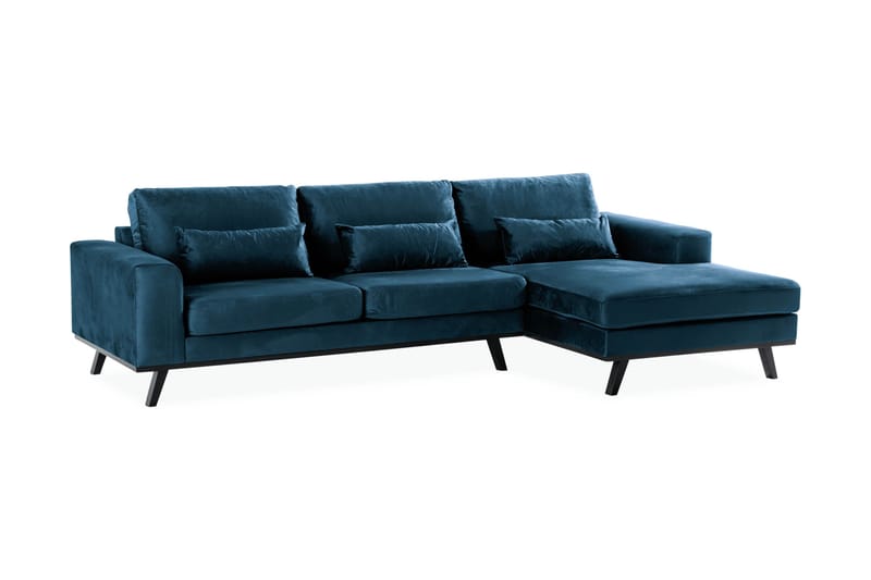 Copenhagen 4-personers Højrevendt L-formet Divansofa i Fløjl - Blå - Møbler - Sofaer - Sofa med chaiselong