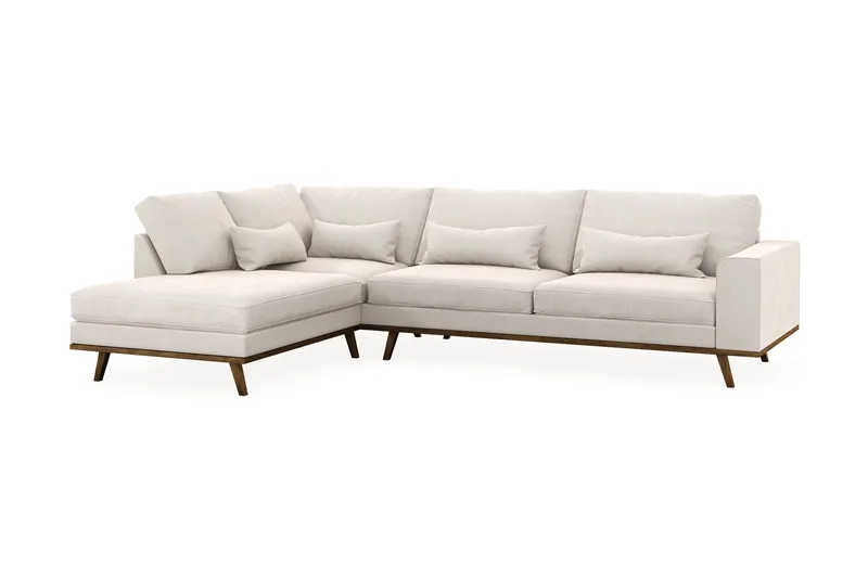 Copenhagen 4-personers Venstrevendt L-formet Chaiselongsofa i Fløjl - Cremehvid - Møbler - Sofaer - Sofa med chaiselong