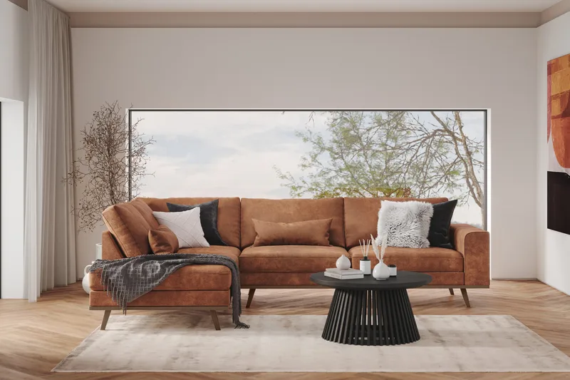 Copenhagen 4-personers Venstrevendt L-formet Divansofa i Kunstlæder - Brun - Møbler - Sofaer - Sofa med chaiselong