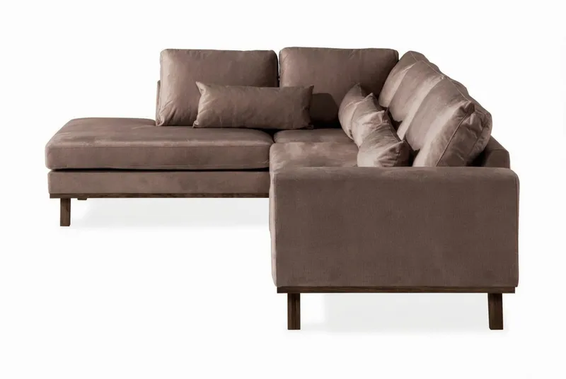 Copenhagen 4-personers venstrevendt L-formet chaiselongsofa i velour - Brun - Møbler - Sofaer - Sofa med chaiselong