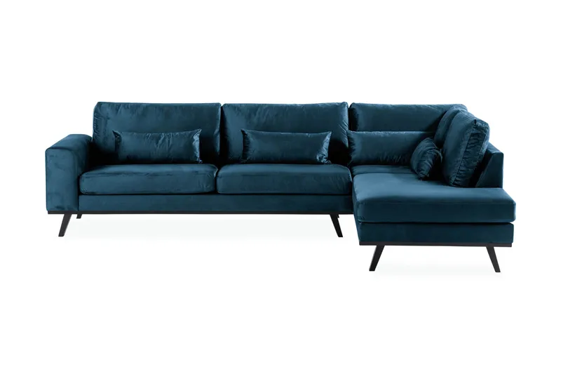 Copenhagen 4-personers Højrevendt L-formet Chaiselongsofa i Fløjl, Blå