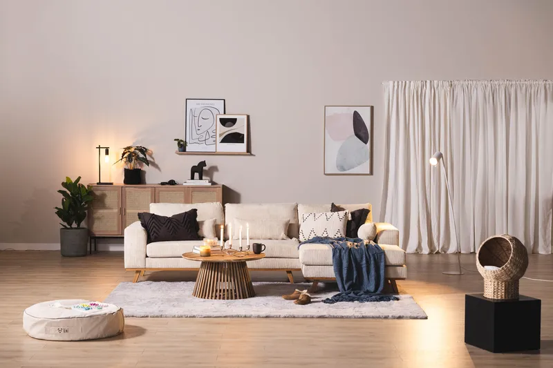 Copenhagen 4-personers Højrevendt L-formet Dyb Divansofa i Manchester - Beige - Møbler - Sofaer - Sofa med chaiselong