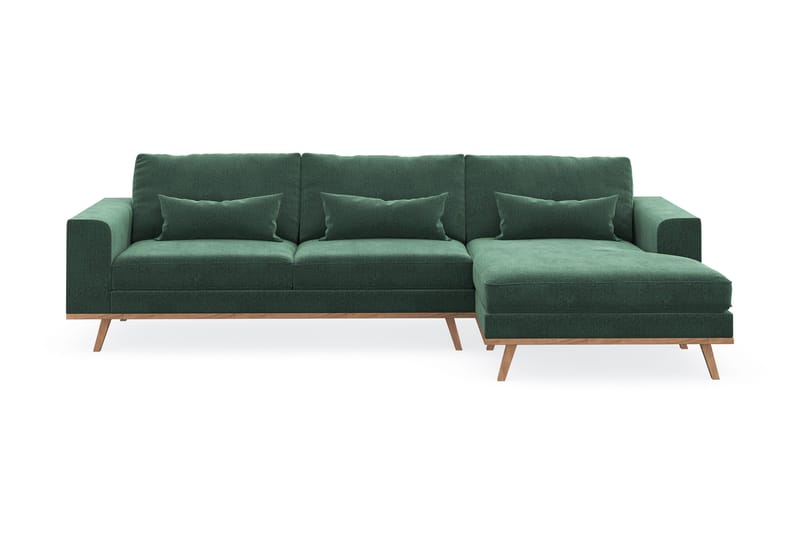 Copenhagen 4-personers Højrevendt L-formet Divansofa i Fløjl - Mørkegrøn - Møbler - Sofaer - Sofa med chaiselong