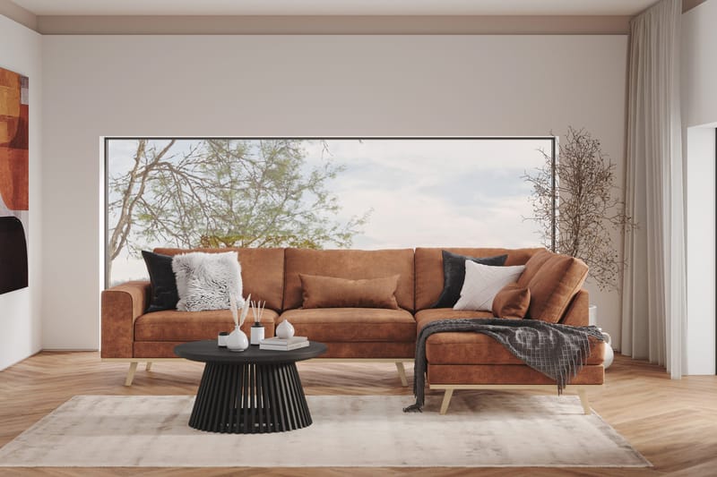 Copenhagen 4-personers Højrevendt L-formet Divansofa i Kunstlæder - Brun - Møbler - Sofaer - Sofa med chaiselong