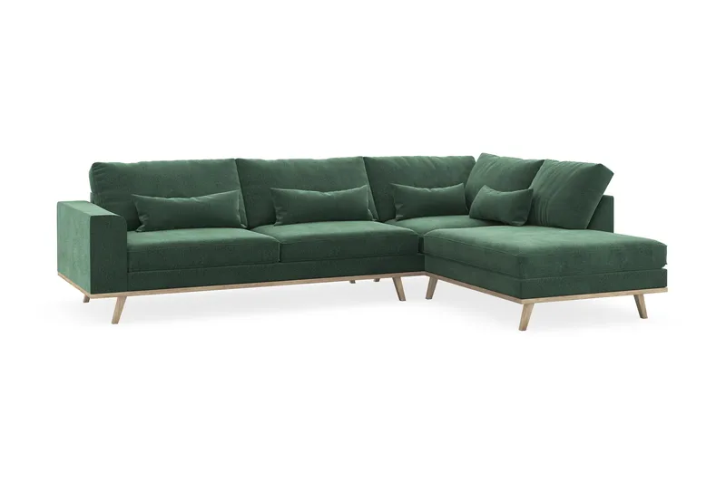 Copenhagen 4-personers Højrevendt L-formet Chaiselongsofa i Fløjl - Mørkegrøn - Møbler - Sofaer - Sofa med chaiselong