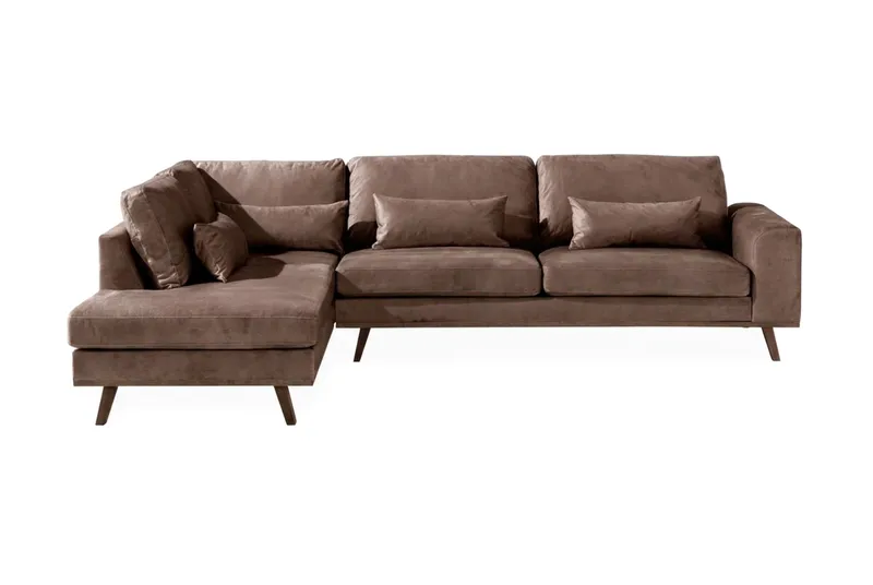 Copenhagen 4-personers venstrevendt L-formet chaiselongsofa i velour, Brun