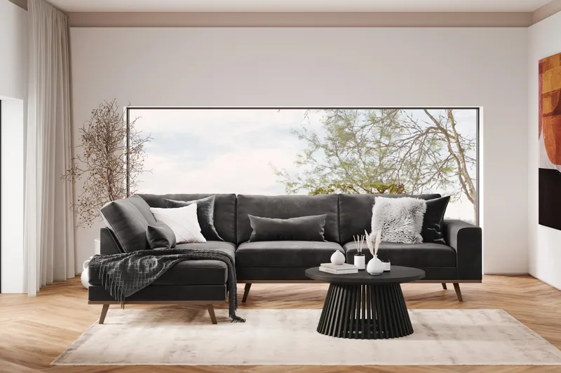 Copenhagen 4-personers Venstrevendt L-formet Divansofa i Fløjl - Mørkegrå - Møbler - Sofaer - Sofa med chaiselong