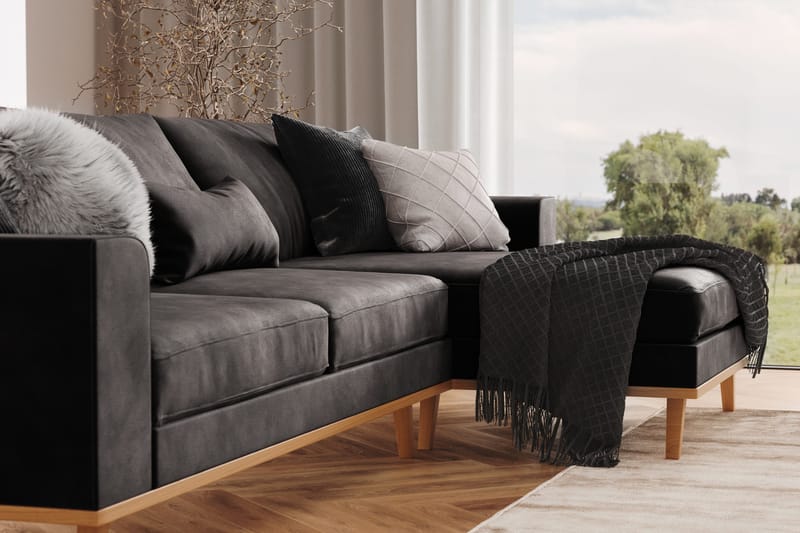 Copenhagen 4-personers Højrevendt L-formet Divansofa i Fløjl - Mørkegrå - Møbler - Sofaer - Sofa med chaiselong