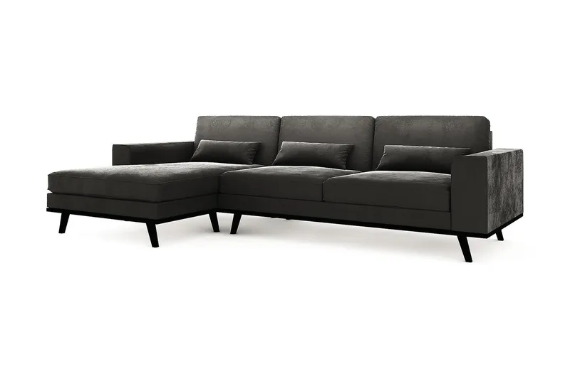 Copenhagen 4-personers Venstrevendt L-formet Divansofa i Fløjl - Mørkegrå - Møbler - Sofaer - Sofa med chaiselong