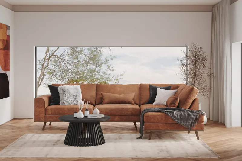 Copenhagen 4-personers Højrevendt L-formet Divansofa i Kunstlæder - Brun - Møbler - Sofaer - Sofa med chaiselong